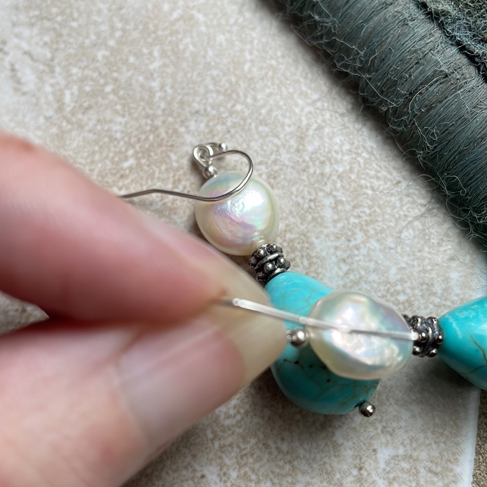 Freshwater pearl baroque teardrop stone sterling silver 925 earrings - Picture 14 of 16